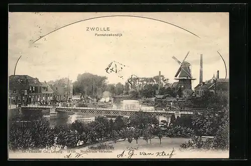 AK Zwolle, Pannekoekendijk, Brücke vor der Windmühle