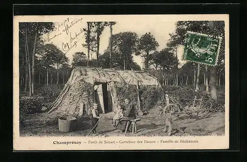 AK Champrosay, Foret de Senart, Carrefour des Dames, Famille de Bucherons, Forstwirtschaft