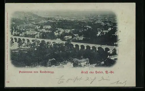 Mondschein-AK Baden, Panoramaansicht vom Rauhenegg aus