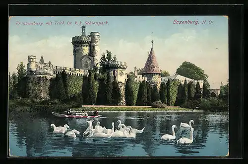 AK Laxenburg, Franzensburg mit Teich im K. K. Schlosspark
