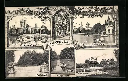 AK Laxenburg, an der Franzenburg, Überfuhr, Karpfenteich, Römerbrücke