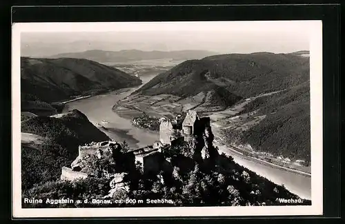 AK Wachau a. d. Donau, Fliegeraufnahme der Ruine Aggstein
