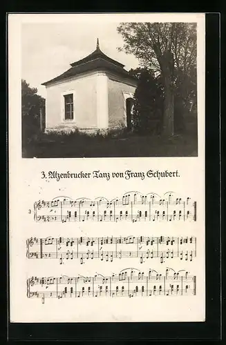 AK Atzenbrugg, das Schuberthäuschen, Liedkarte 3. Atzenbrugger Tanz
