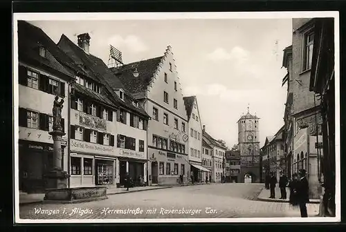 AK Wangen / Allgäu, Herrenstrasse mit Ravensburger Tor