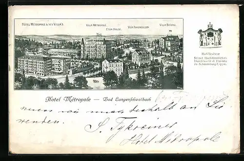 AK Bad Langenschwalbach, Gesamtansicht mit Hotel Metropole, Eton-Haus und Villa Hohenzollern