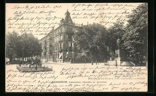 AK Mannheim, Bismarcks-Denkmal und -strasse