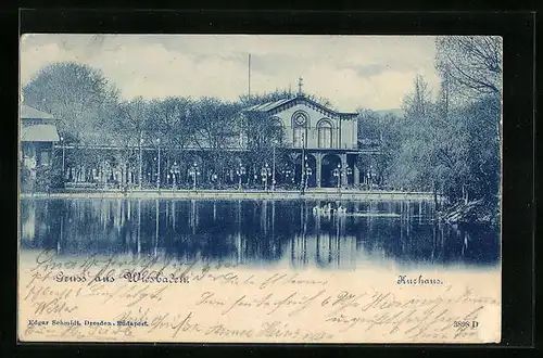 AK Wiesbaden, Uferpartie am Kurhaus