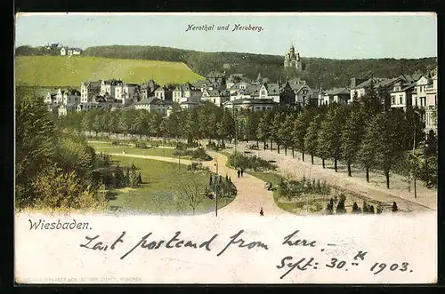 AK Wiesbaden, Nerothal mit Neroberg