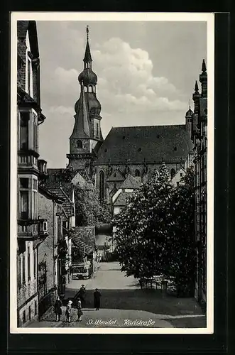 AK St. Wendel, Karlstrasse mit Kirche