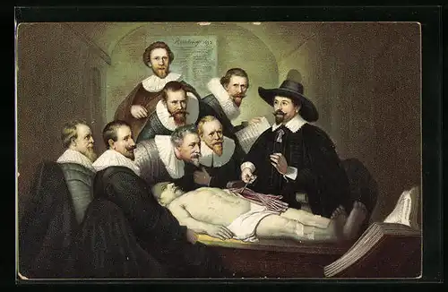 AK Rembrandt in Haag, Anatomie-Unterricht
