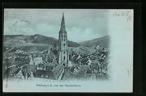 Mondschein-AK Freiburg i. B., Blick von der Martinskirche