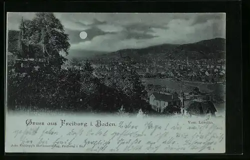 Mondschein-AK Freiburg / Baden, Panoramablick vom Loretto