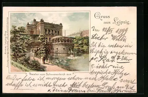 AK Leipzig, Theater vom Schwanenteich gesehen