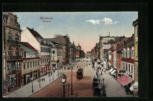 AK Mannheim, Planken-Strasse mit Strassenbahn
