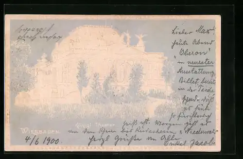 Relief-AK Wiesbaden, Kgl. Theater