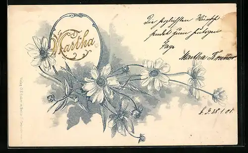 AK Namenstag von Martha mit Blumen
