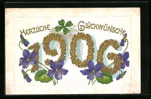 Präge-AK Jahreszahl 1906 aus Blumen