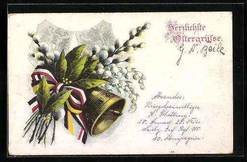 AK Ostergruss mit Glocke und Weidenkätzchen