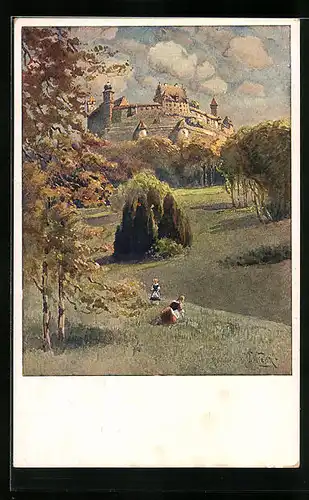 Künstler-AK Coburg, Herbstlicher Blick zur Veste