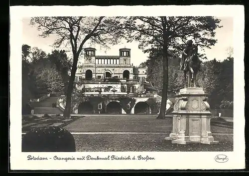 AK Potsdam, Orangerie mit Denkmal Friedrichs des Grossen