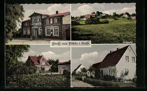 AK Pöhls / Holstein, Gasthaus v. J. Claussen, Siedlung, Teilansicht