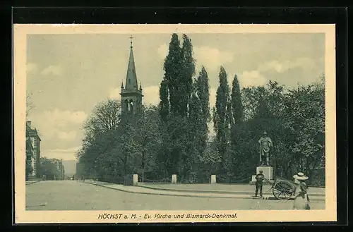 AK Höchst a. M., Kirche und Bismarck-Denkmal