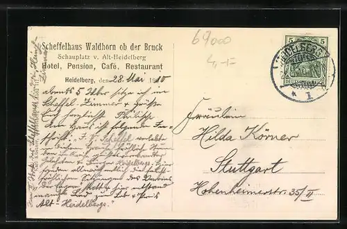 AK Heidelberg, Hotel-Restaurant Scheffel-Haus und Portrait Victor v. Scheffel