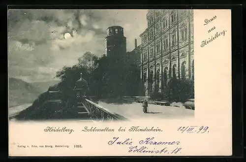 AK Heidelberg, Schlossgarten bei Mondschein