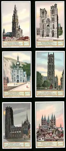 6 Sammelbilder Liebig, Serie Nr. 1235: Belgische Kirchen, Gent, Mecheln, Tournai