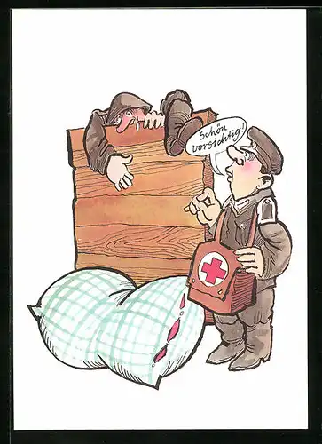 AK Soldat der NVA mit Verbandskasten bei seinem Kameraden