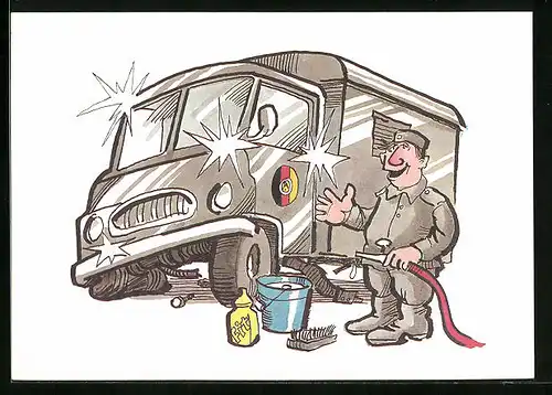 AK Soldat der NVA mit blitzblankem LKW