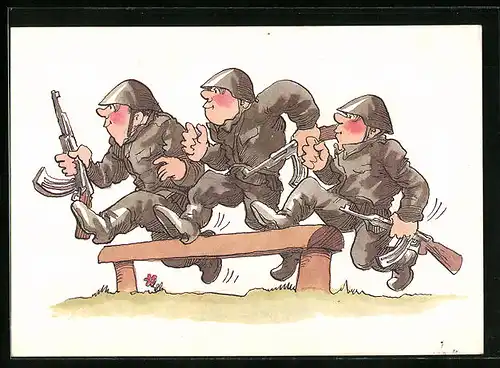Künstler-AK Soldaten der NVA bei Geländeübungen