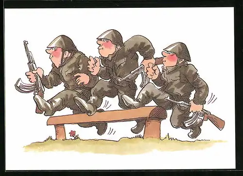 Künstler-AK Soldaten der NVA bei Geländeübungen