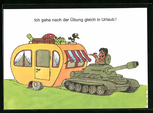 AK Panzer mit Wohnwagen, NVA
