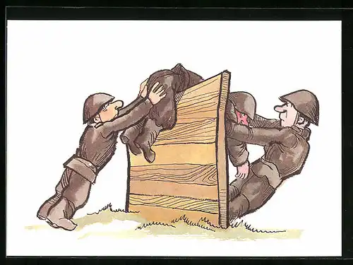 Künstler-AK Soldaten der NVA bei Geländeübungen