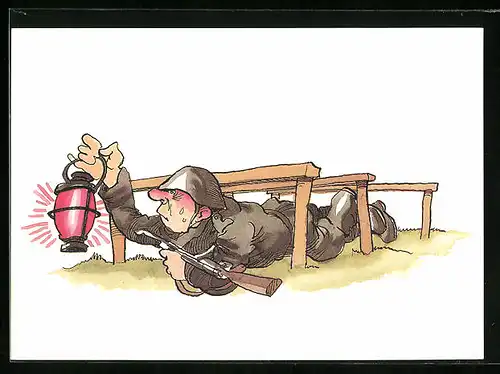 AK Soldat mit Laterne bei Geländeübung, NVA