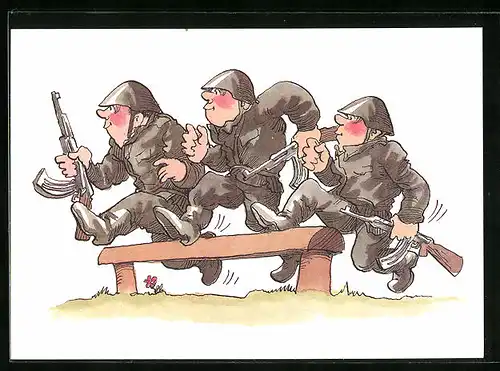 Künstler-AK Soldaten der NVA bei Geländeübungen
