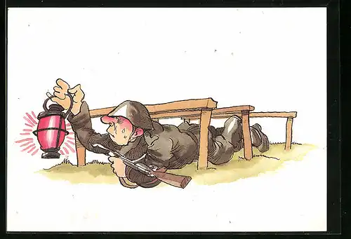 AK Soldat mit Laterne bei Übung