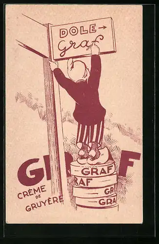AK Graf - Crème de Gruyère, Reklame für Käse