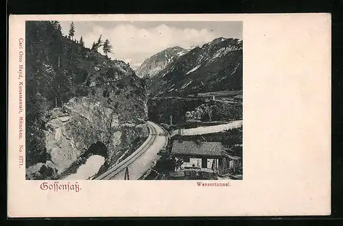 AK Gossensass, Panorama mit Wassertunnel
