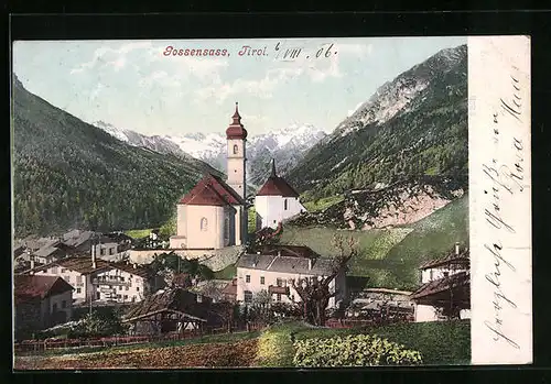 AK Gossensass, Ortspartie mit Kirche