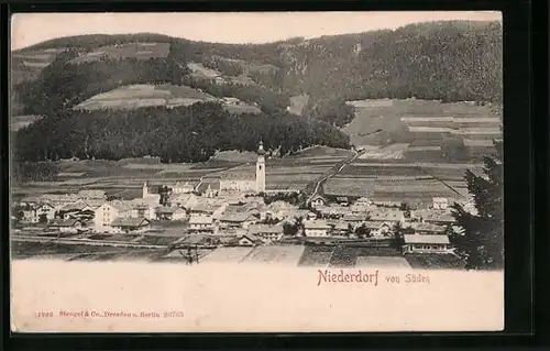 AK Niederdorf, Teilansicht mit Kirche von Süden