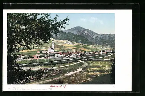 AK Niederdorf, Teilansicht mit Kirche
