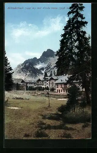 AK Schluderbach, Ortsansicht mit Croda rossa