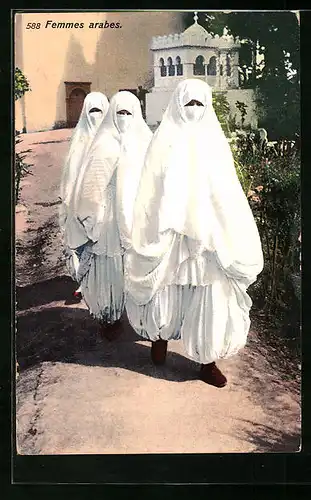 AK Femmes arabes (Drei vollverschleierte Frauen in weissen Gewändern)