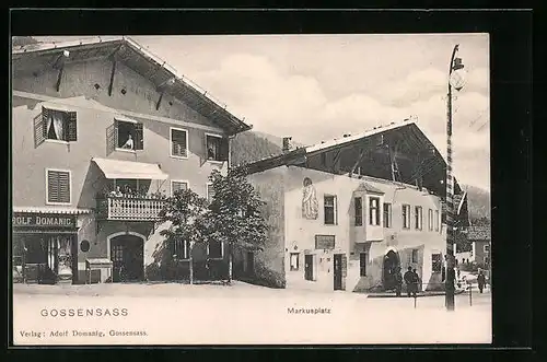 AK Gossensass, Markusplatz mit Geschäft Adolf Domanig