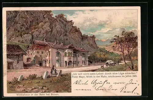 Künstler-AK Brixen, Gasthaus in der Mahr