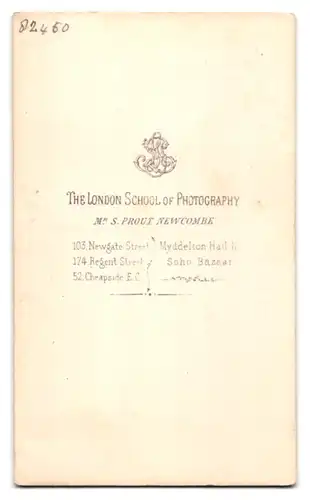 Fotografie School of Photography, London, 103. Newgate School, Gestandene Dame mit Korkenzieherlocken im edlen Kleid