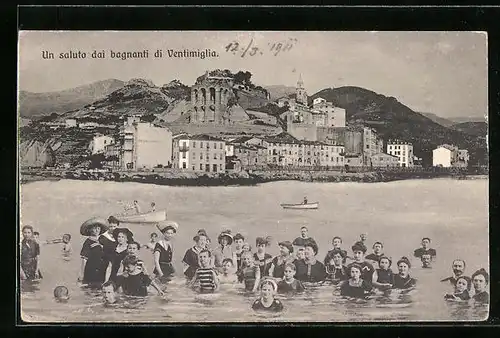 AK Ventimiglia, Ortsansicht vom Meer aus