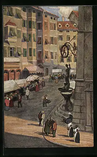 Künstler-AK Bolzano, Piazza dell`Erbe